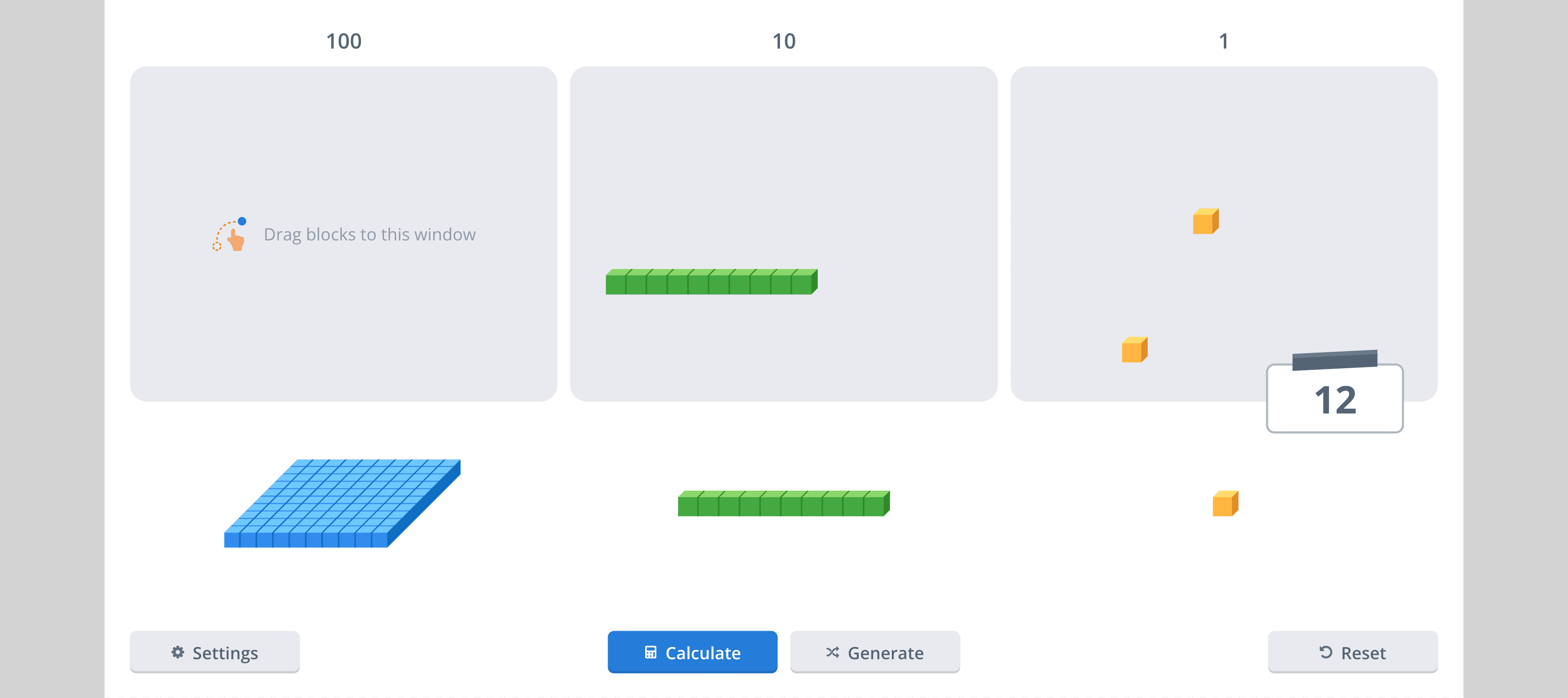 Digital base 10 blocks on an interactive whiteboard